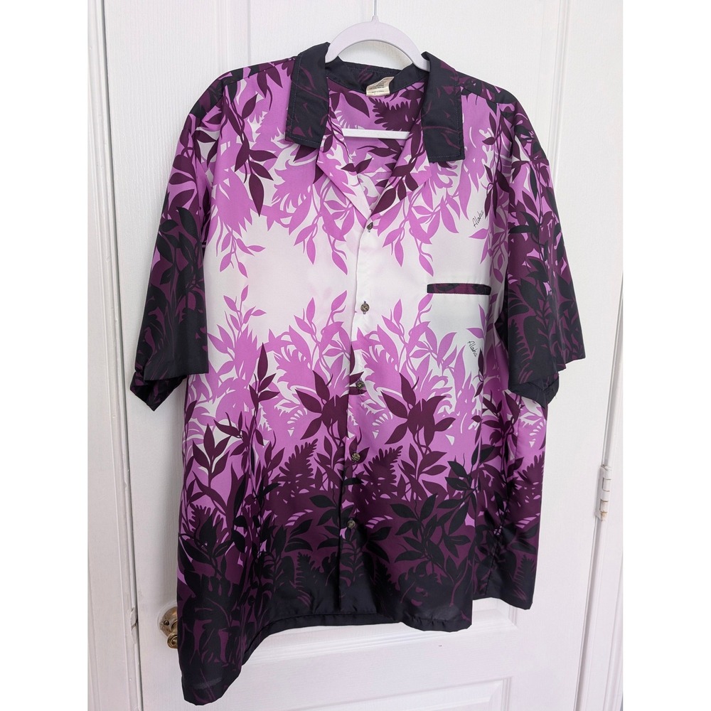 Royal Creations Hawaii Mens XXL Aloha Shirt Purple Black - Made in HI